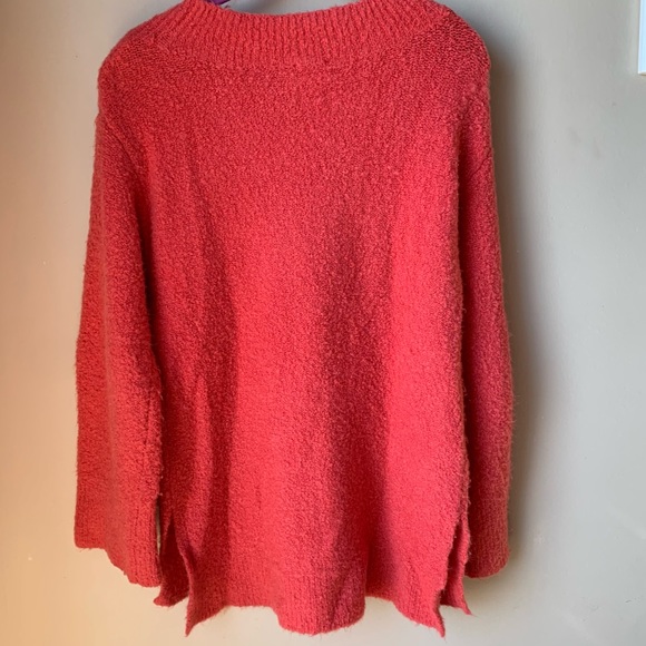 by Anthropologie oversized merino wool and alpaca blend dark coral V neck - Picture 5 of 10